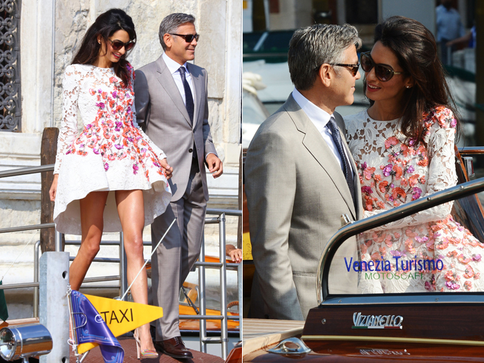 George Clooney passeia por Veneza, na Itália, com sua esposa