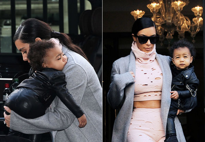  North West pega no sono no colo de Kim Kardashian ao deixar hotel