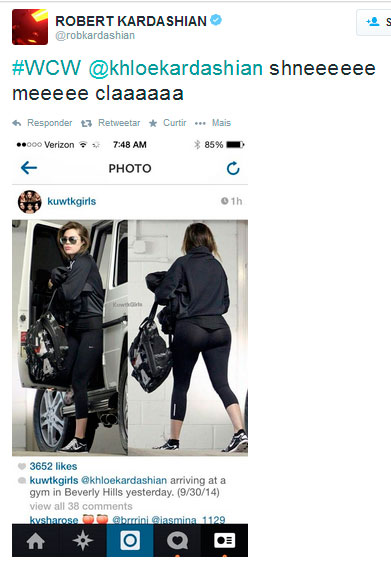  Rob Kardashian curte o traseiro da irmã Khloe nas redes sociais]