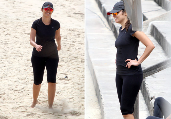 Patrícia Poeta se exercita na orla da Praia do Leblon, no Rio