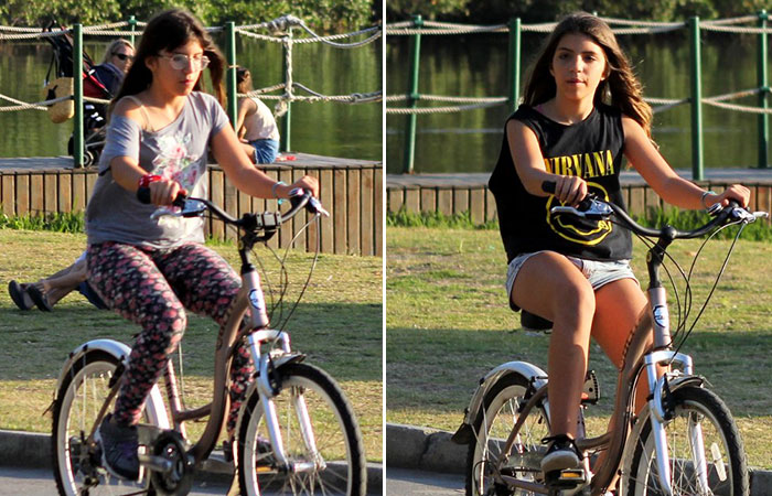 m família! Heitor Martinez anda de bicicleta com as filhas