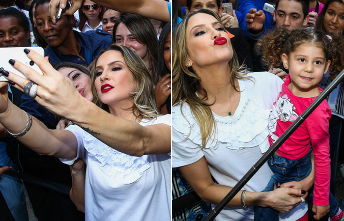 Claudia Leitte esbanja simpatia em evento em São Paulo