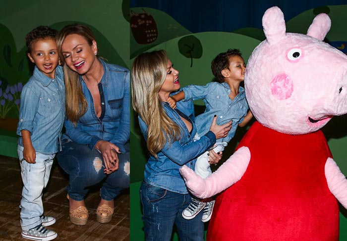 Eliana leva o filho para assistir a espetáculo de Peppa Pig em São Paulo