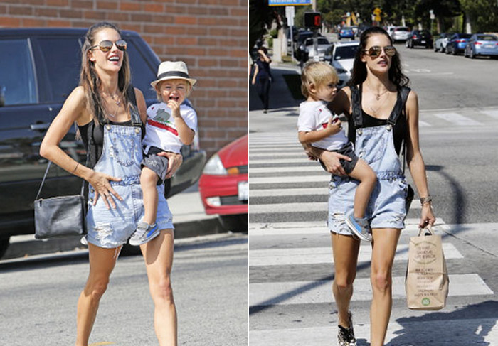 Alessandra Ambrósio deixa pernas à mostra em passeio com o filho
