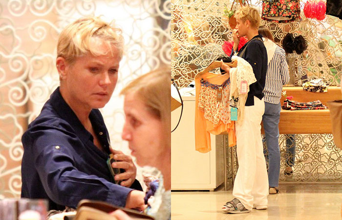Xuxa aparece em shopping com bota ortopédica