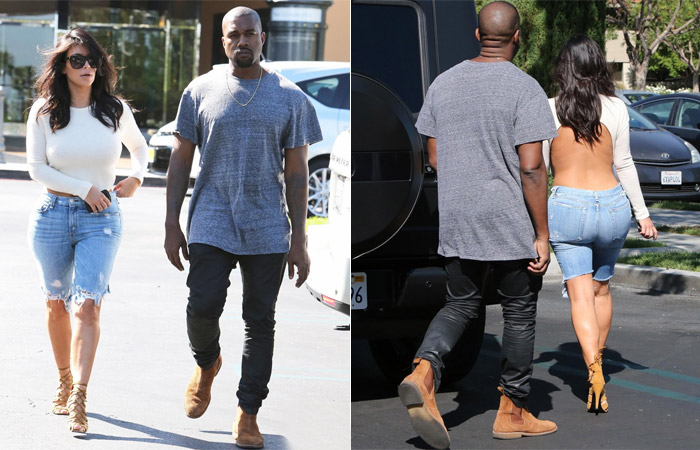 Kim Kardashian deixa as costas nuas para passeio com Kanye West