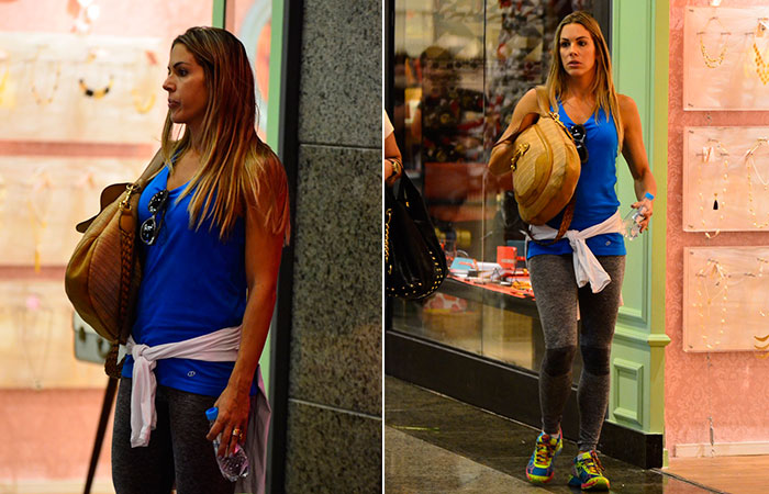 Joana Prado usa roupa de ginástica em shopping carioca
