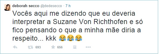 Deborah Secco brinca sobre interpretar Suzane Von Richtofen: ‘O que minha mãe diria’