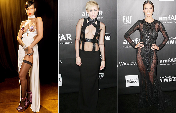 Rihanna e Miley Cyrus usam look bem ousados em baile de gala da amfAR