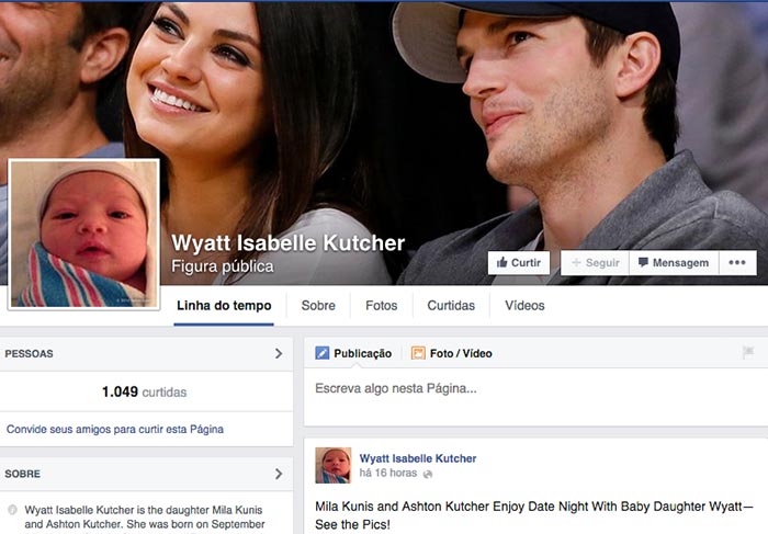 Ashton Kutcher cria perfis da filha nas redes sociais