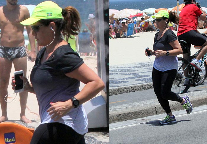 Renata Ceribelli mantém a forma correndo na orla do Leblon