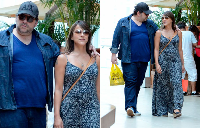 Recuperado da cirurgia, Leandro Hassum caminha com a namorada, em shopping