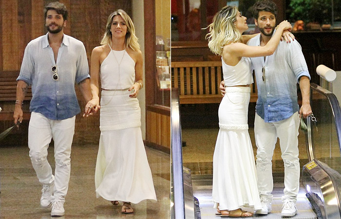 Bruno Gagliasso e Giovanna Ewbank se beijam durante passeio em Shopping
