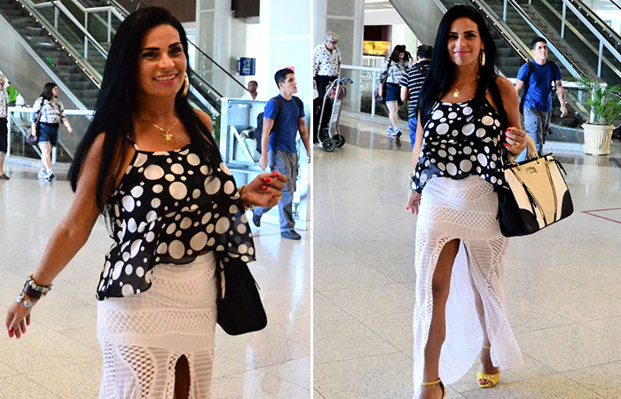 olange Gomes esbanja charme e elegância no aeroporto do Rio de Janeiro