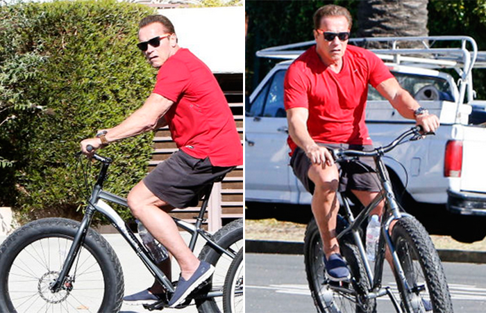  Arnold Schwarzenegger anda de bicicleta ‘turbinada’ em Los Angeles