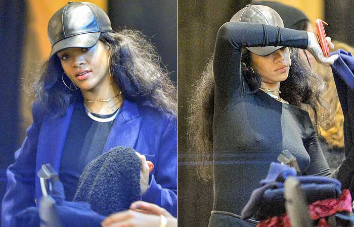 Sem sutiã, Rihanna faz compras em Nova York