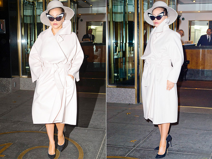 Lady Gaga usa look todo branco e bem elegante em Nova York