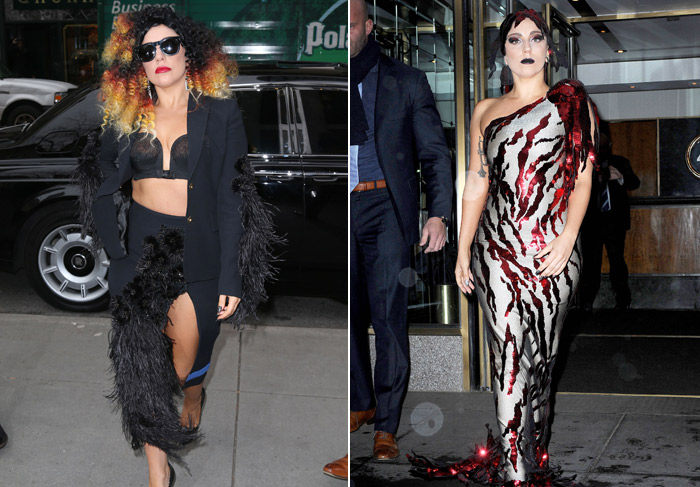 Lady Gaga usa dois looks excêntricos e bem diferentes no mesmo dia