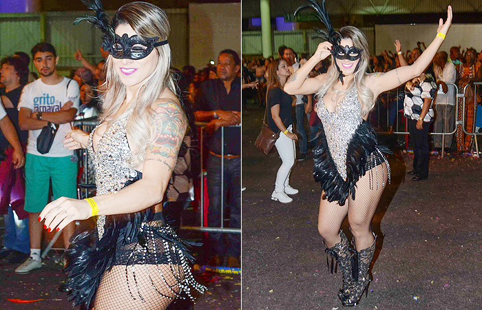 De máscara, Vanessa Mesquita brilha em festa do Carnaval de São Paulo