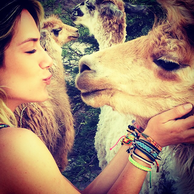 Giovanna Ewbank ganha beijo de Lhama durante as férias