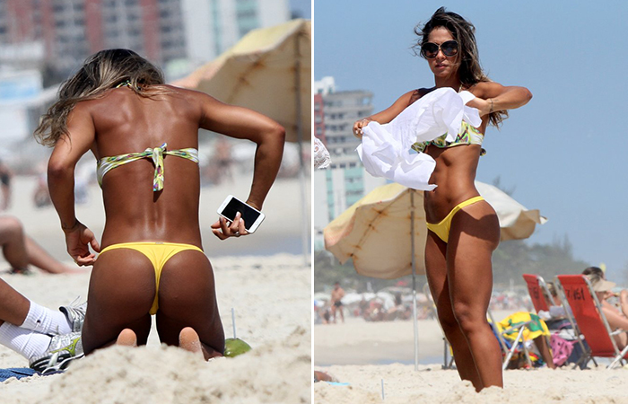 Mayra Cardi exibe o corpão em forma e pega um bronzeado em dia de praia