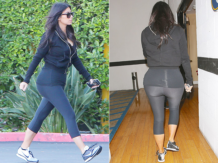 Kim Kardashian vai a academia com look agarradinho