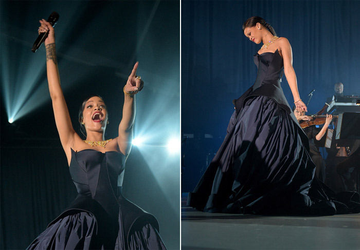 Elegante, Rihanna faz show em seu baile de gala beneficente
