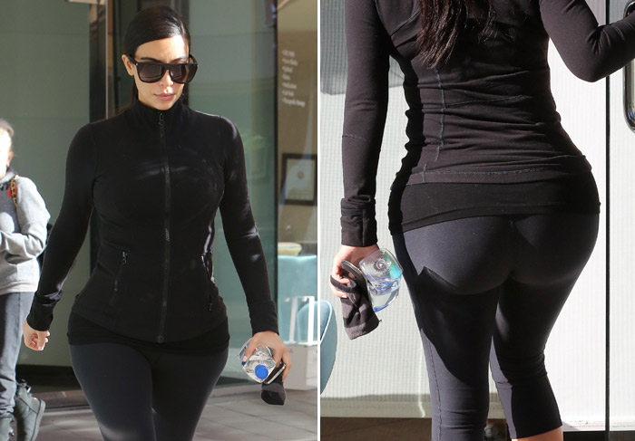 Bumbum de Kim Kardashian fica em evidência em dia de academia