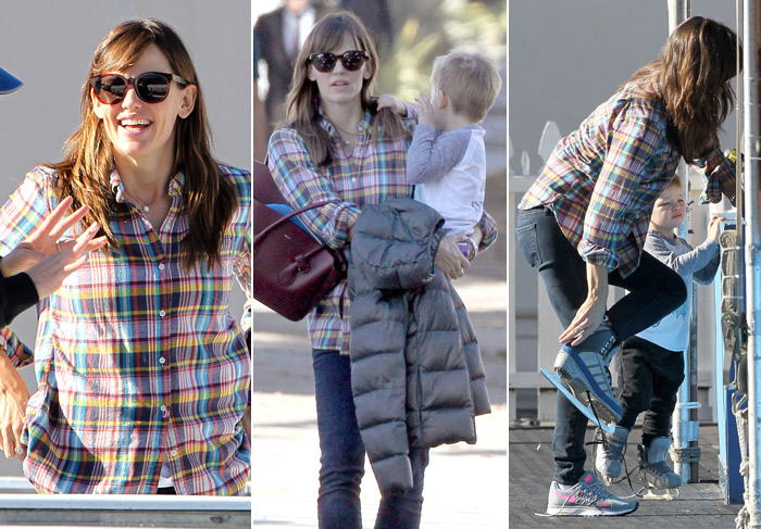 Jennifer Garner se diverte em patinação no gelo com o filho