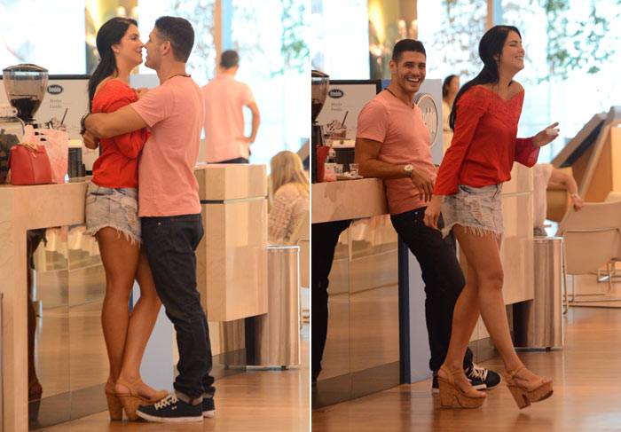 Débora Lyra e Marlos Cruz namoram em shopping carioca