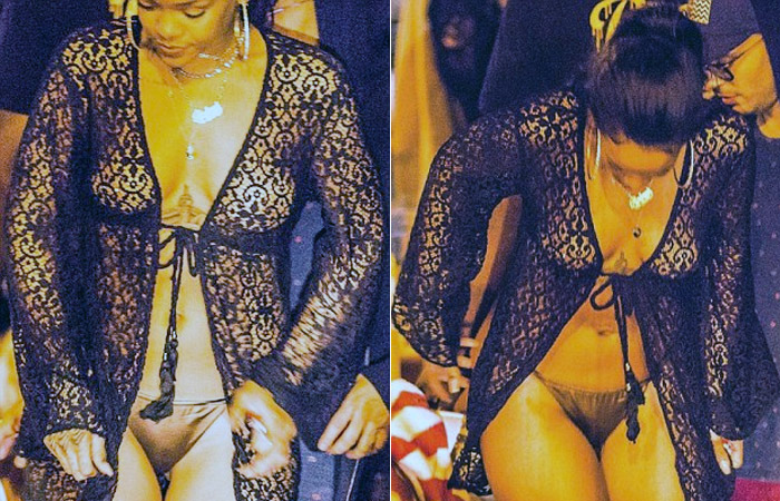 Rihanna vai só de bíquini e sem sutiã em festa em St. Barths