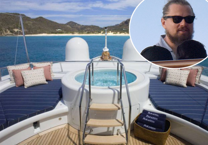 Leonardo curte férias Di Caprio no super iate The Paraffin, desfrutando do sol na ilha caribenha de St Barts 