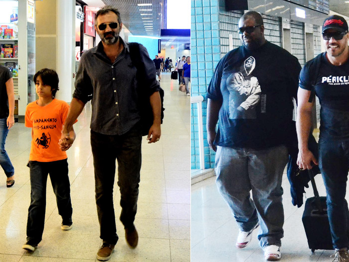 Domingos Montagner viaja com o filho em aeroporto carioca