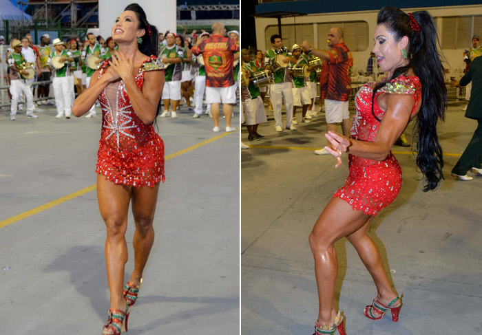 Com aplique no cabelo, Gracyanne Barbosa se joga no samba em ensaio para o Carnaval 