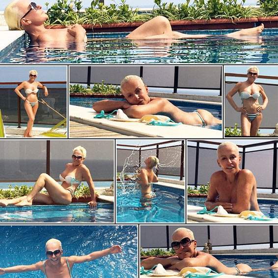Ana Maria Braga faz topless à beira da piscina