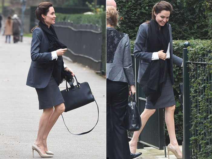 Com pernas de fora, Angelina Jolie participa de reunião de negócios em Londres