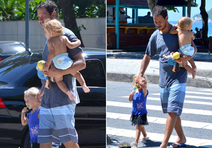 Guga Coelho passeia com os filhos, Bruna Luz e Theo