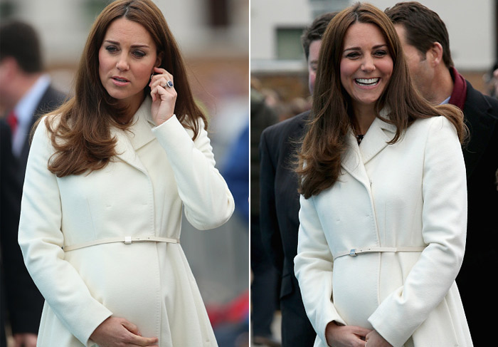 Linda de branco, Kate Middleton mostra barriguinha cada vez mais saliente