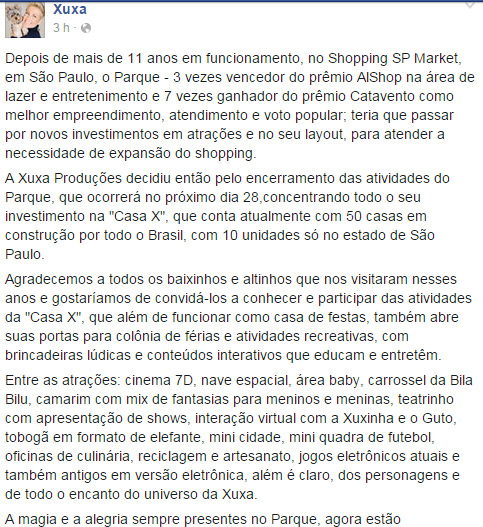 Xuxa fecha as portas de seu Parque, em São Paulo