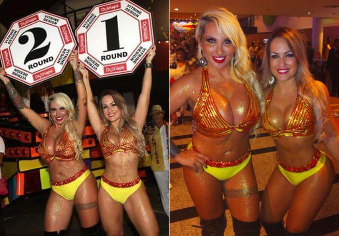 São Paulo: Modelos Ísis Gomes e Sabrina Boing Boing encarnam ring girls no desfile da Tom Maior