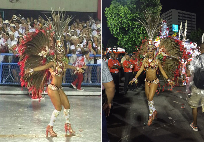 Rio: Milena Nogueira exibe boa forma enquanto 'tempera' desfile do Salgueiro 