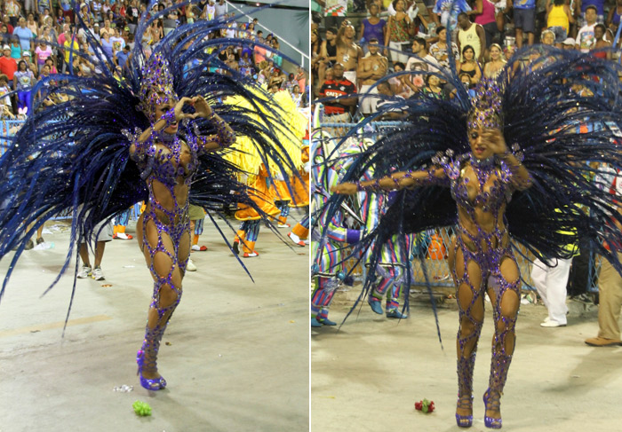 Rio: Ana Paula Evangelista faz coraçãozinho para Bruno Miranda no desfile da Unidos da Tijuca