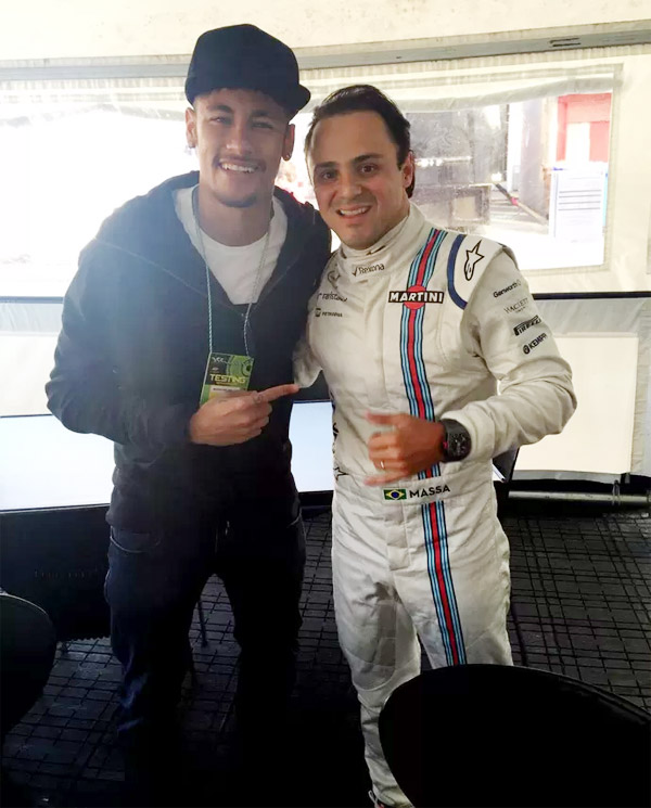 Neymar visita Felipe Massa nos testes da Fórmula 1 em Barcelona
