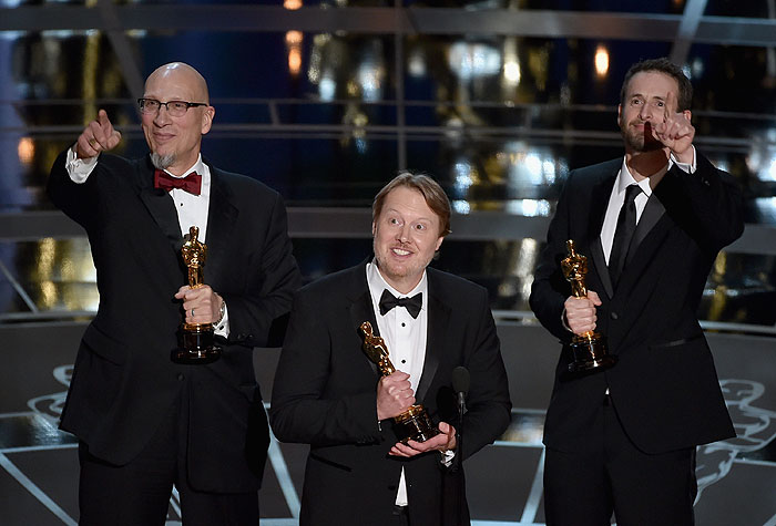 Oscar 2015: Melhor Filme de Animação, Big Hero. Na foto, Don Hall, Chris Williams e Roy Conli