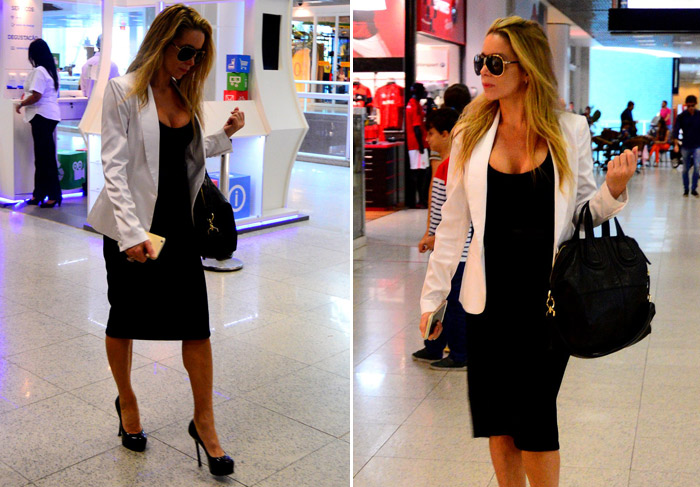 Danielle Winits aposta no salto alto com look social para viajar