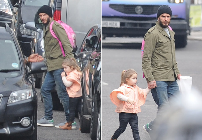 David Beckham segura firme a filha para andar no meio dos carros