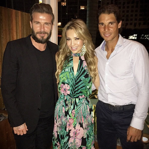 Thalía encontra David Beckham e Rafael Nadal, em Miami