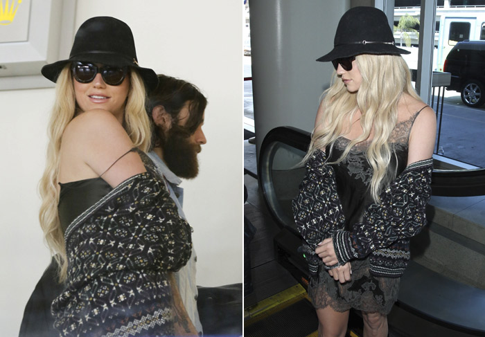 Kesha usa roupa com detalhes de renda e deixa pernas à mostra