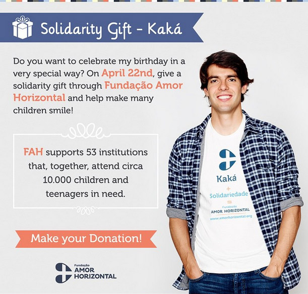 Em seu aniversário, Kaká pede doações à ONG de Carol Celico de presente aos fãs