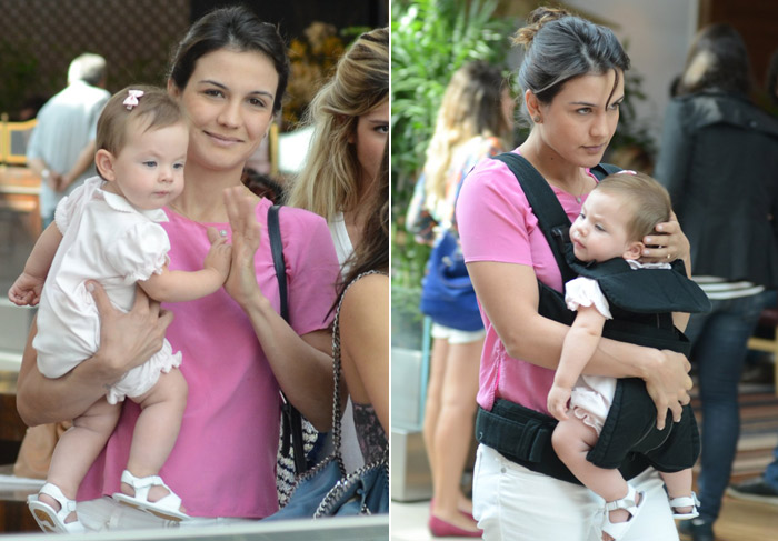 Sem Malvino Salvador, Kyra Gracie almoça com a filha em shopping carioca